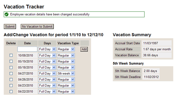 Vacation Tracker screen shot