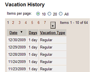 Vacation History screen shot